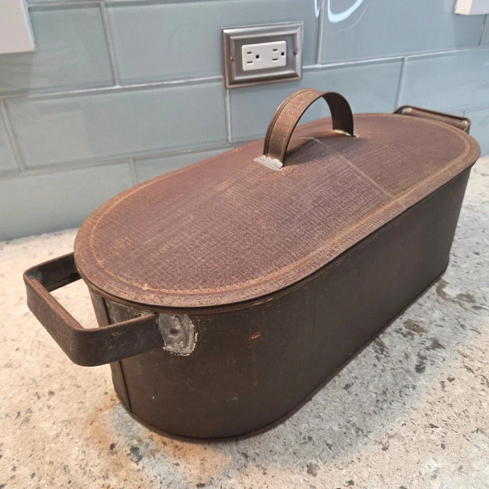 Antique Copper Oval Fish Poacher Fitted Lid Perforated Insert Farmhouse Patina